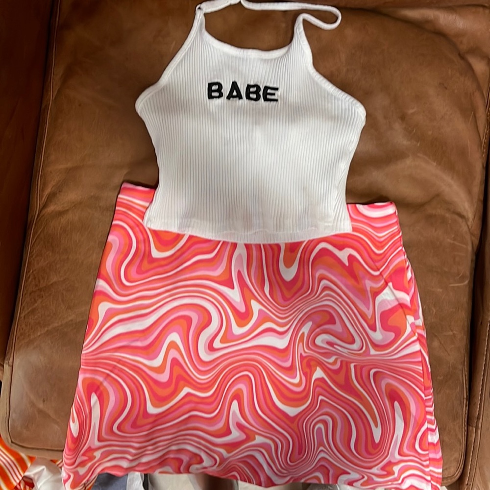 Beachy cute aesthetic preppy top and skirt combo pinky
